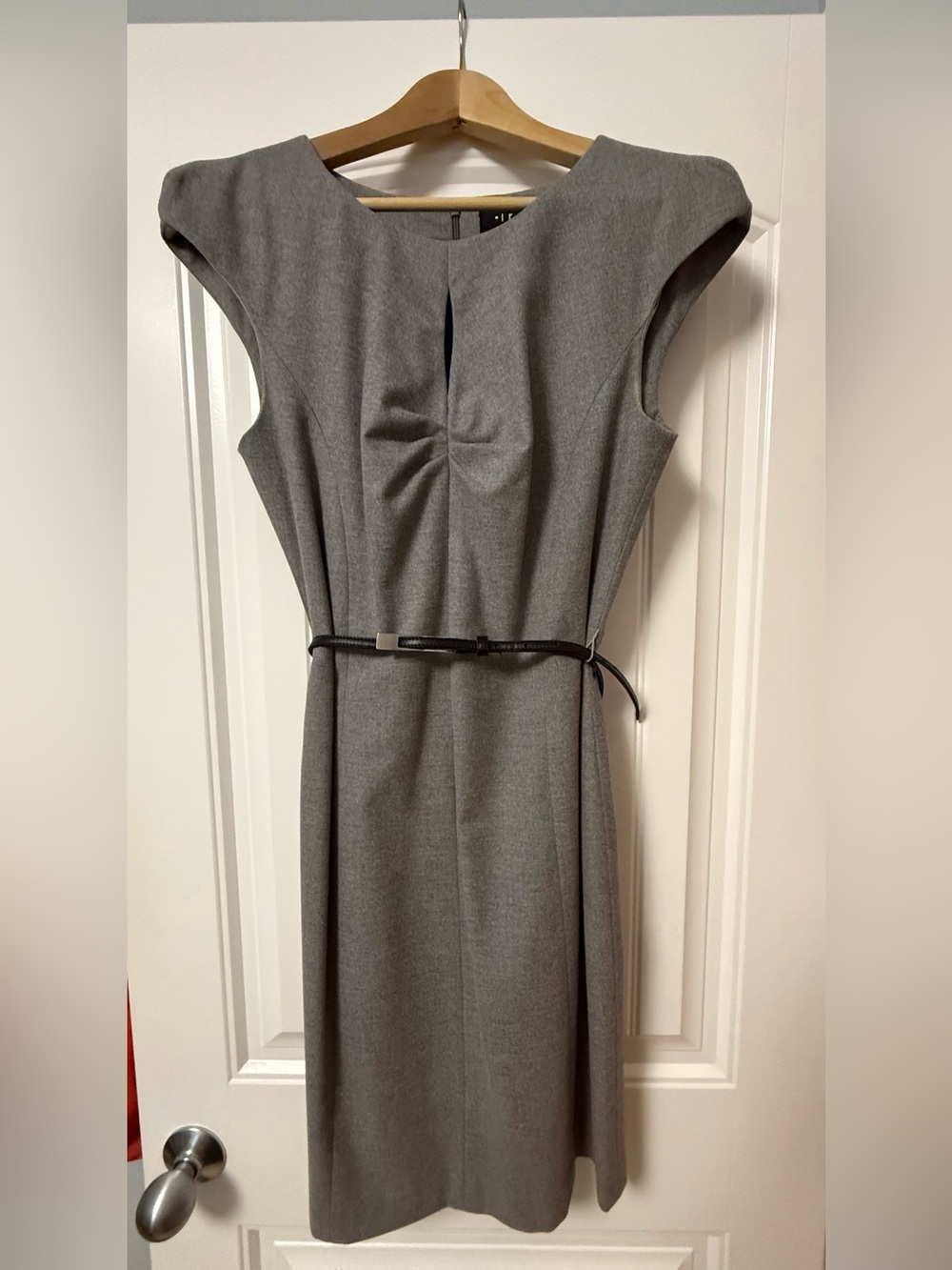 Classic Grey Sheath Dress with Belt